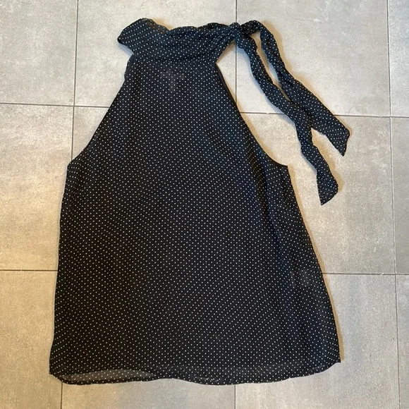 Joie Navy and White Silk Sleeveless Blouse with Tie around the Neck - Picture 2 of 8